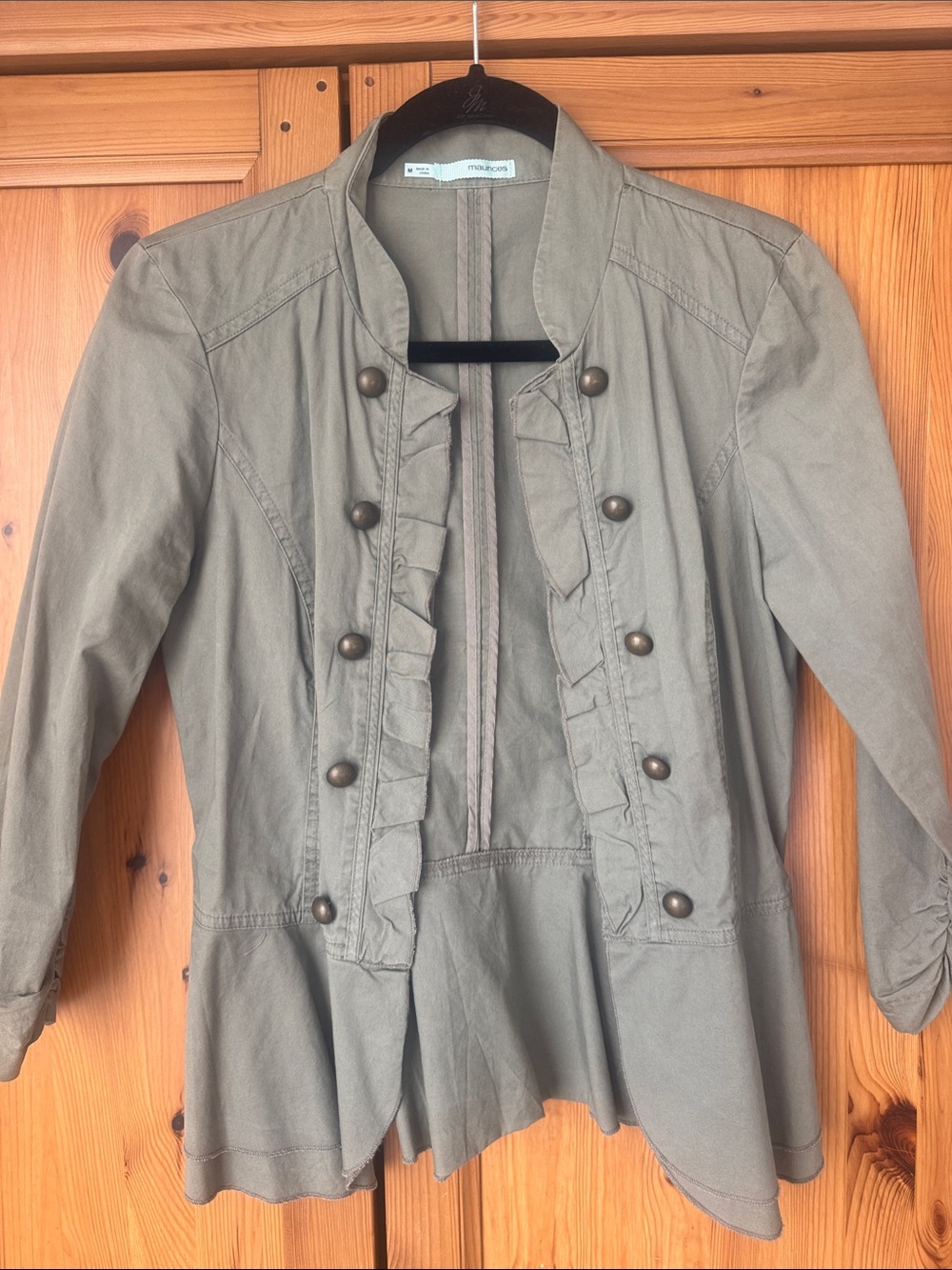 Maurices Olive Ruffle-Front Military Jacket